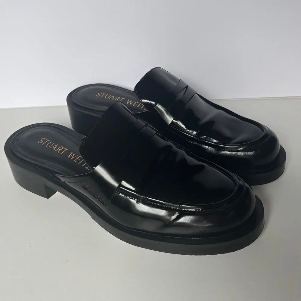 Stuart Weitzman SoHo mule loafers black patent leather 8 - Picture 1 of 11